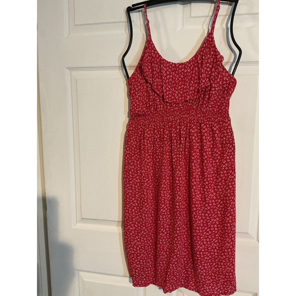 Oh Baby by Motherhood Red Floral Maternity Dress Ruffle Smocked Waist Medium